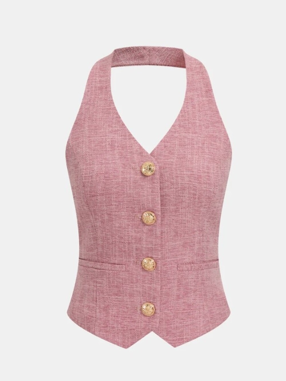 Commense Halter Neck Vest Top + Wide Leg Pantsuit 2-PC Set Pink S NWT - Picture 3 of 8